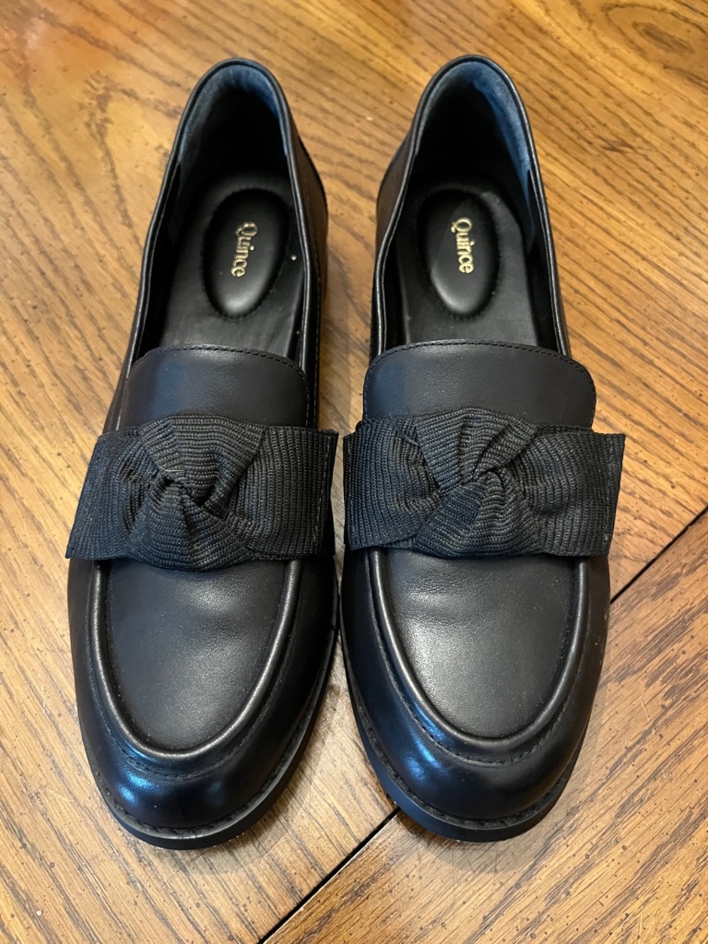 Quince Italian Leather Bow Penny Loafers in black, size 9